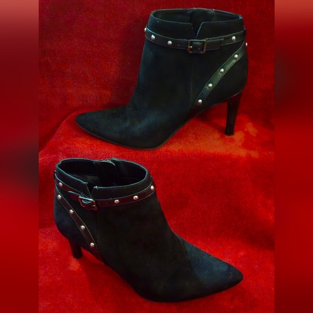 Sam & Libby Black Ankle Boots with Silver Studs - Size 8.5